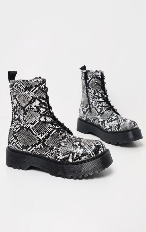 Snake Chunky Sole Lace Up Ankle Boot