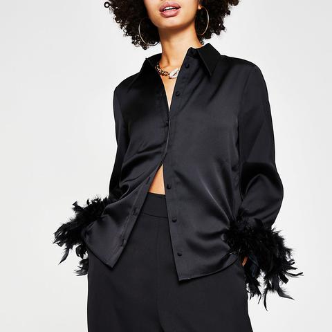 Black Feather Cuff Pyjama Shirt