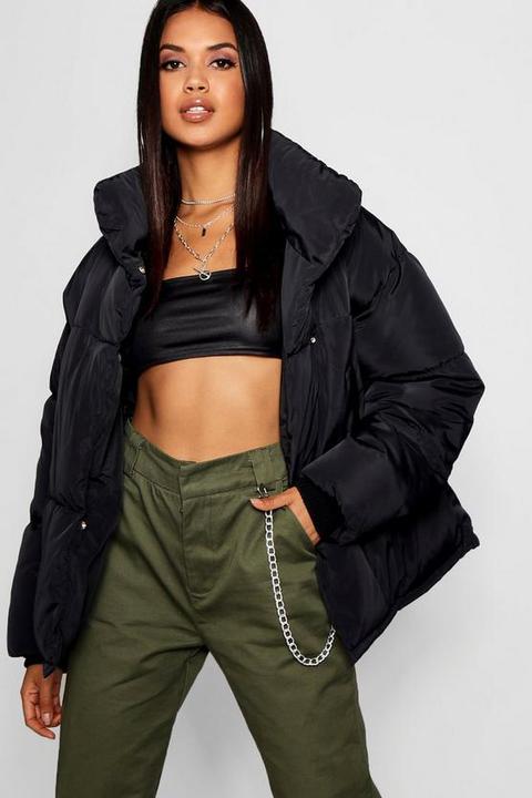 Funnel Wrap Neck Puffer Jacket