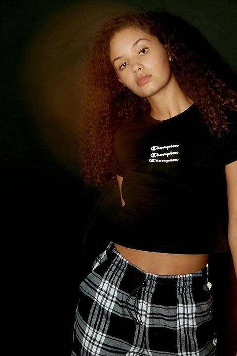 Champion Uo Exclusive Reflective Triple Script Logo Black Baby T-shirt - Black M At Urban Outfitters