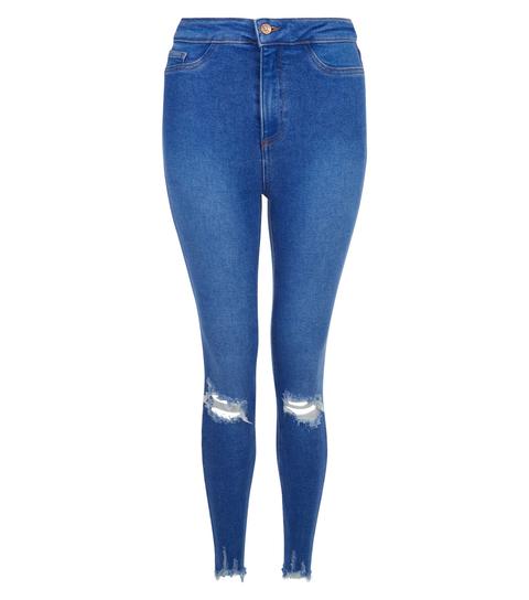 Blue Ripped Knee Fray Hem Skinny Hallie Jeans