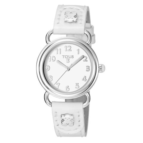 Reloj Baby Bear De Acero Con Correa De Piel Blanca