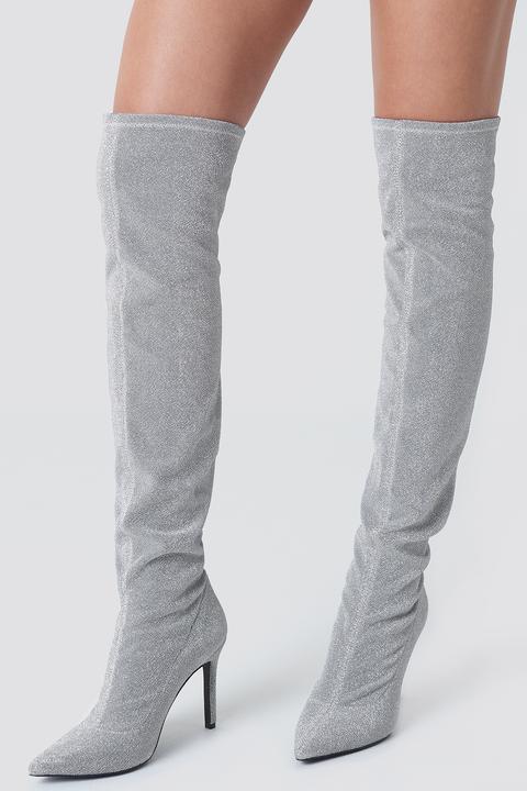 Lurex Overknee Boots Silber