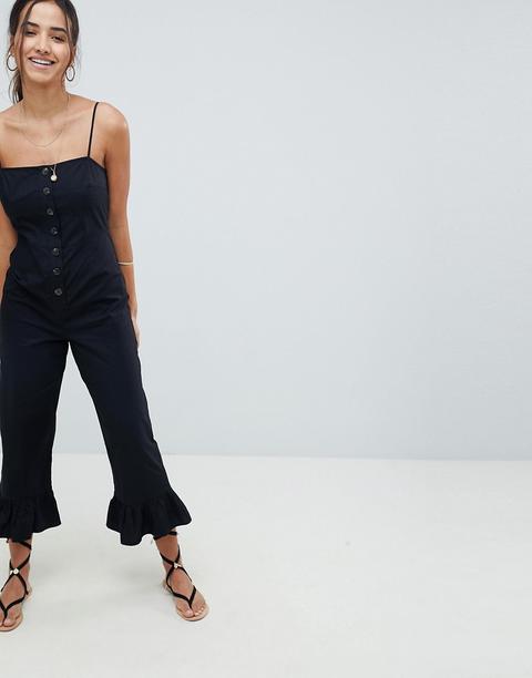 Asos Design - Tuta Jumpsuit In Cotone Con Scollo Quadrato