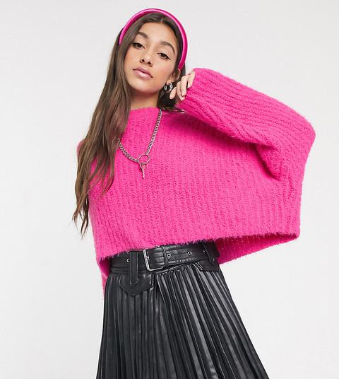 Collusion Fluffy Cropped Jumper In Pink