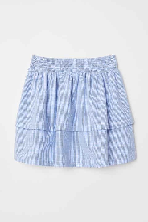 Falda De Rayas Con Volantes - Azul