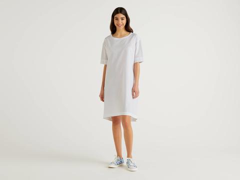 Benetton, Vestido Amplio De 100 % Algodón, Size Xl, Blanco, Mujer