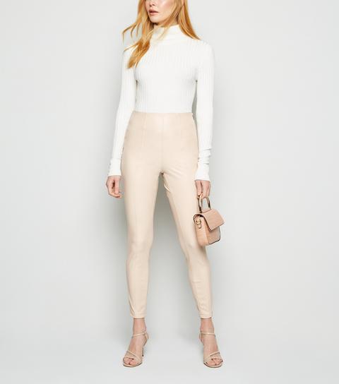cream leather leggings