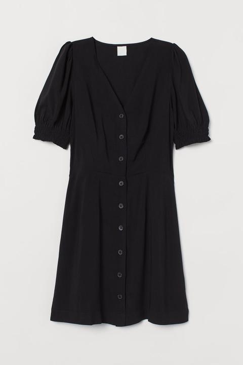 Puff-sleeved Dress - Black