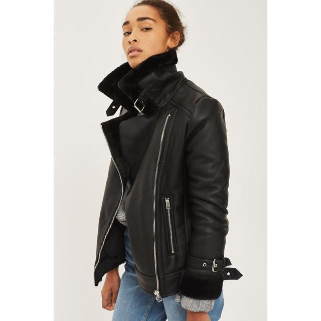 black faux shearling jacket