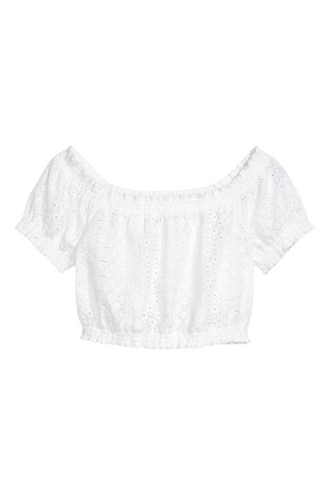 H & M - Blusa Con Bordado Inglés - Blanco