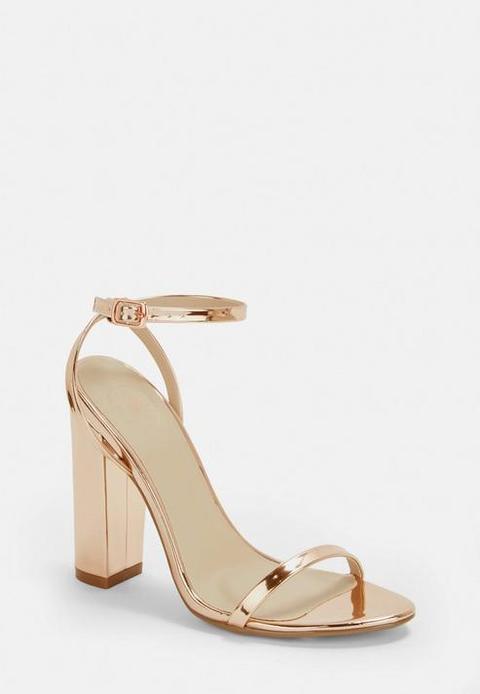 Rose Gold Block Heel Sandals, Gold