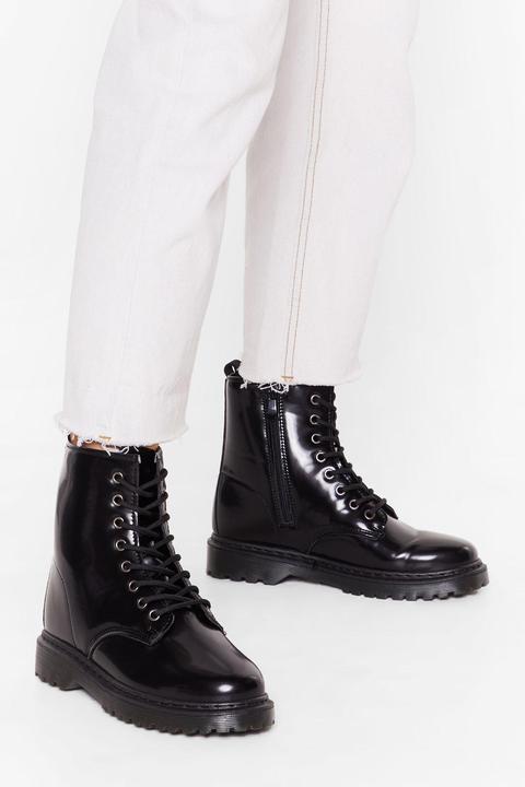 Womens Patent Faux Leather Biker Boots