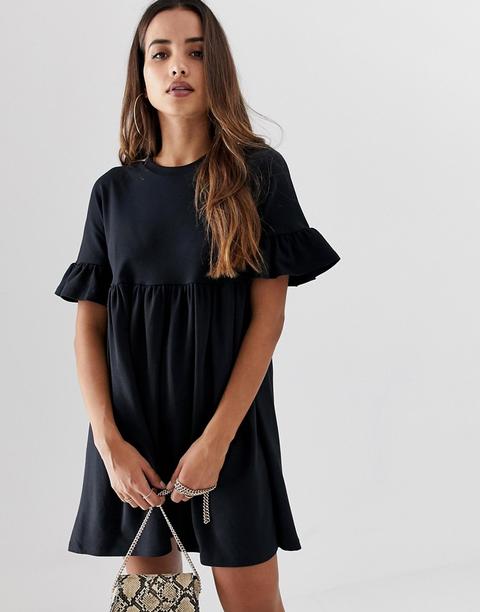 Vestido Amplio Estilo Sudadera Con Volantes En Las Mangas De Asos Design-negro