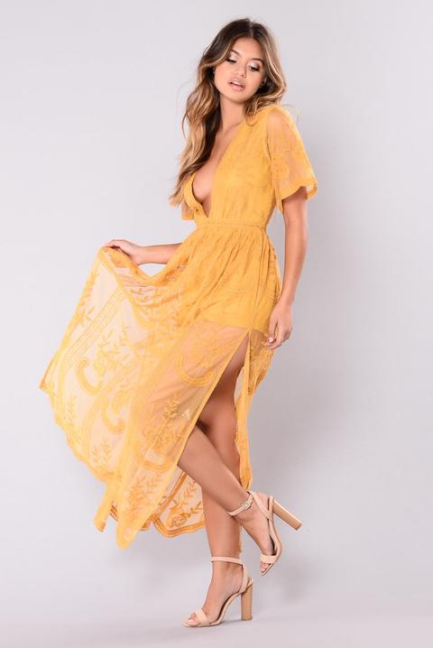 Set Our Love On Fire Dress - Mustard