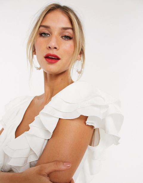 Pretty Lavish Ruffle Crop Top Co-ord-white