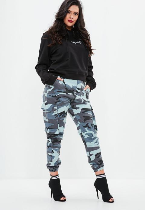 Plus Size Blue Camo Combat Trouser, Blue