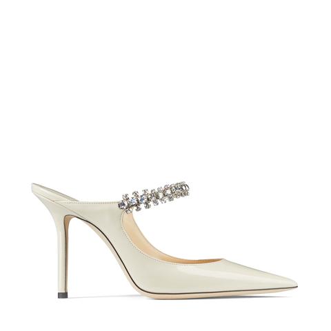 Bing 100 Mules À Bout Pointu En Cuir Verni Lin Avec Bride De Cristaux
