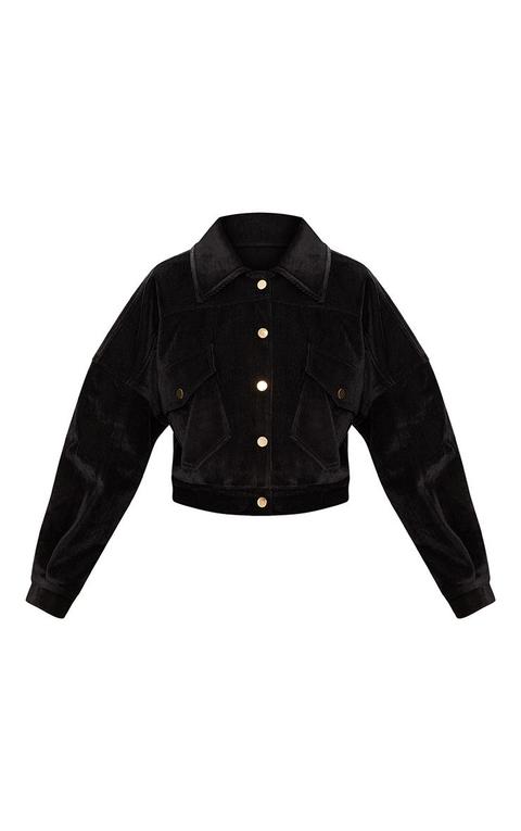 Black cropped cord 2025 oversized trucker jacket