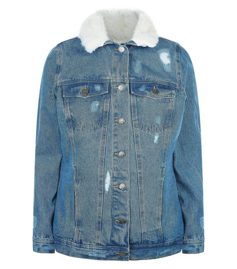 Teens Blue Borg Lined Ripped Denim Jacket