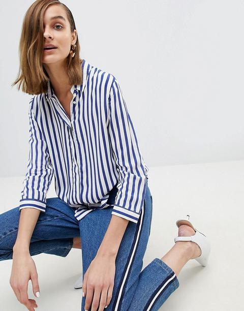 Stradivarius - Camicia A Righe Spesse Con Bottoni - Blu