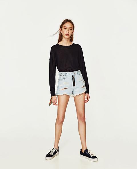 Bermuda Shorts Denim Cerniera Ed Eyelet