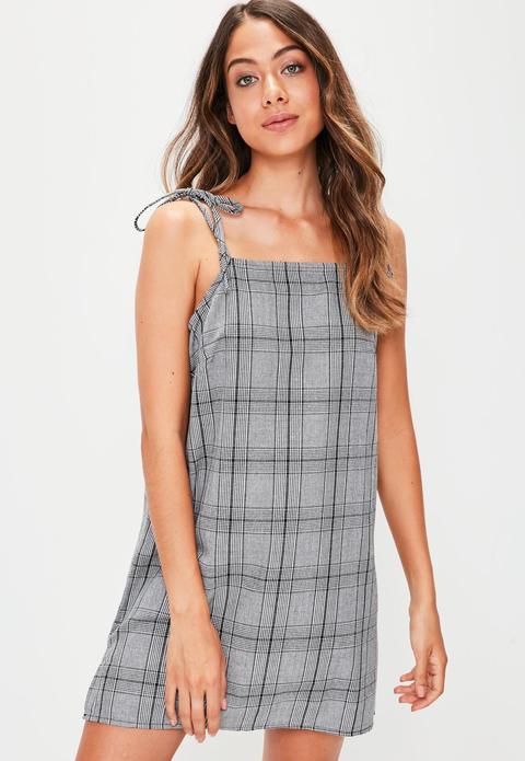 Grey Prince Of Wales Check Tie Strap Cami Shift Dress