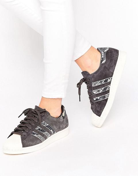 Zapatillas De Deporte Negras Con Detalle De Efecto Piel De Serpiente Superstar De Adidas Originals