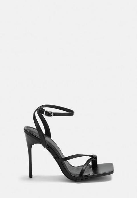 Black Toe Piece Heeled Sandals, Black