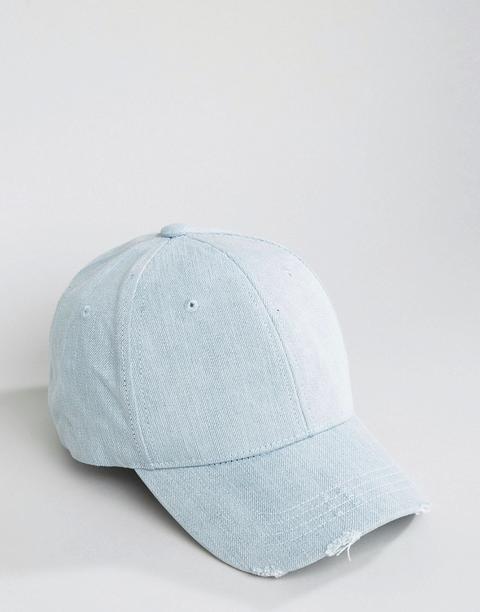 Asos Baseball Cap In Distressed Denim