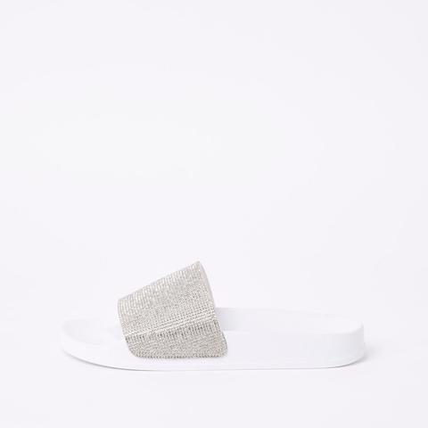 White Diamante Embellished Sliders