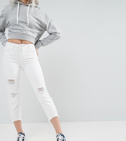 Noisy May Petite - Jeans Al Polpaccio Distrutti - Bianco