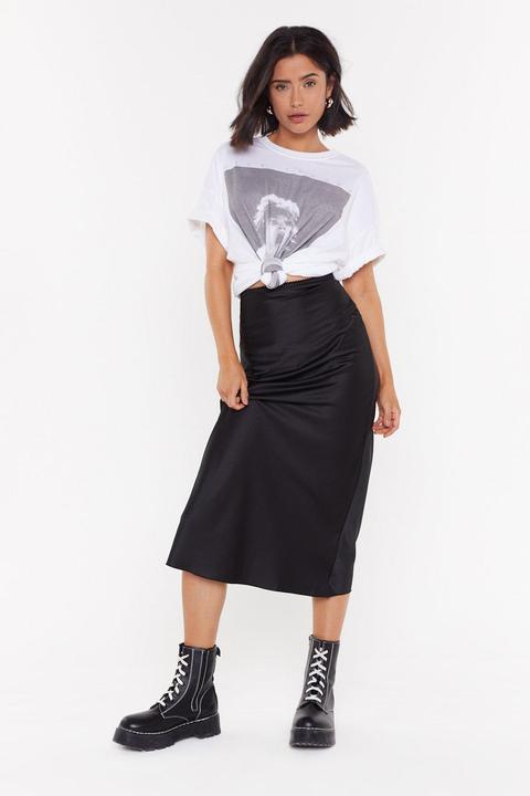 Womens A Little Edge Satin Midi Skirt