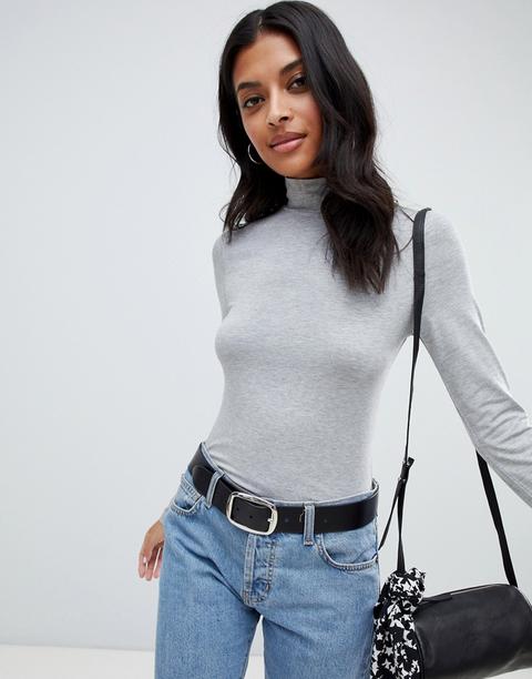 Asos Design Turtle Neck Long Sleeve Top In Grey