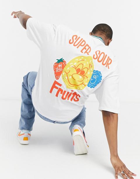 Camiseta Extragrande Blanca Con Estampado De Dibujos De Asos Design-blanco