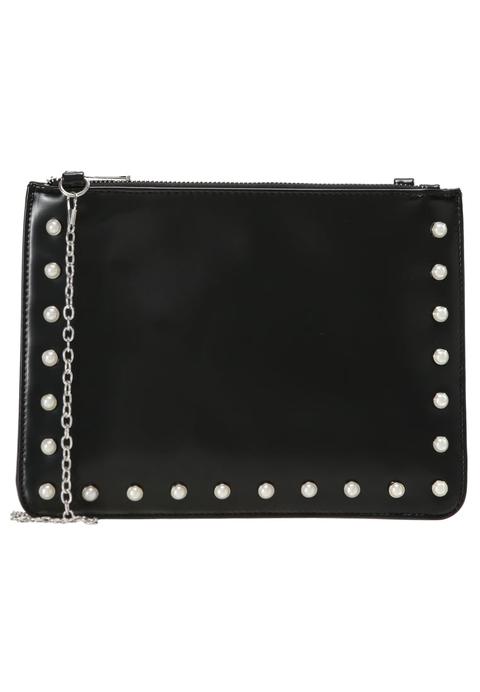 Missguided Pearl Stud Zip Top Clutch Pochette Black
