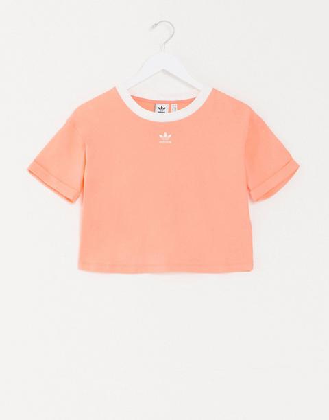 Adidas Originals Cropped Trefoil T-shirt In Pink-orange