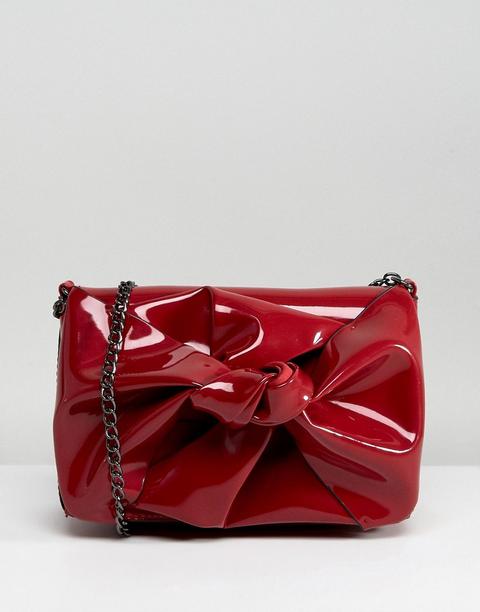 New Look - Borsa In Vernice Con Tracolla A Catena E Fiocco - Rosso