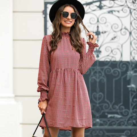 Fill Trim Houndstooth Smock Dress