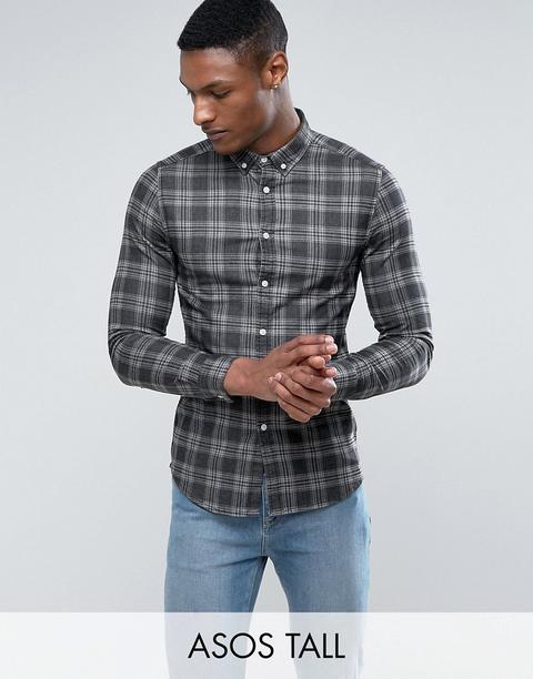 Camisa Vaquera Ajustada Con Diseño De Cuadros En Negro De Asos Tall