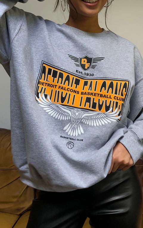 Grey Detroit Falcons Slogan Printed Sweatshirt