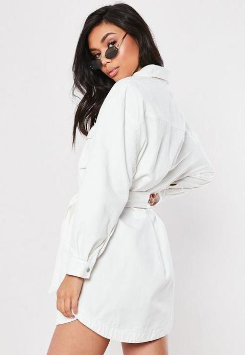Petite White Tie Waist Oversized Denim 