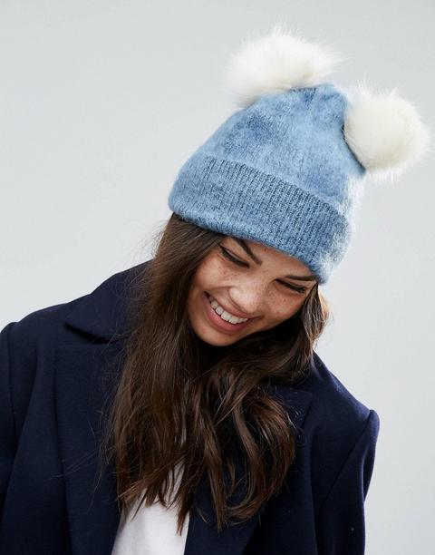 Gorro Esponjoso Con Dos Pompones De Piel Sintética De Asos