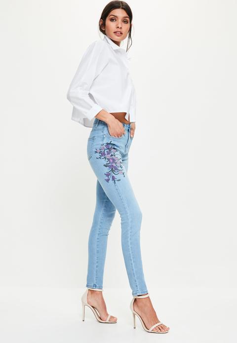 Blue Sinner High Rise Purple Floral Skinny Jeans