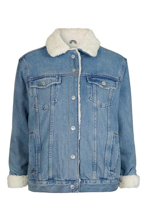 Moto Oversized Western Denim Borg Jacket