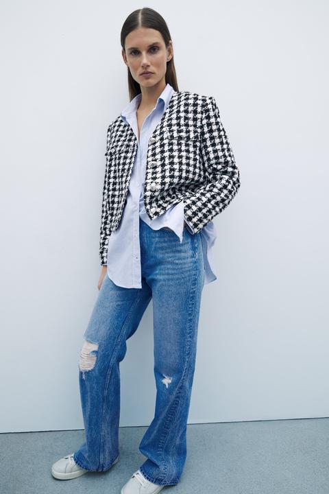 Cropped Check Blazer