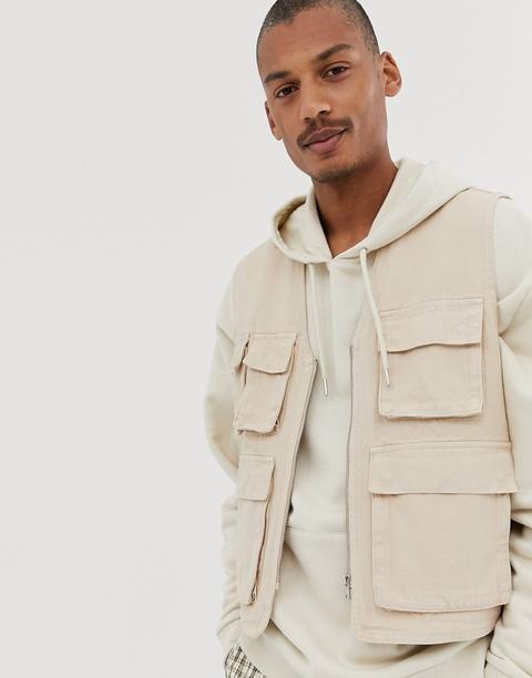 Asos Design Utility Gilet In Sand-stone