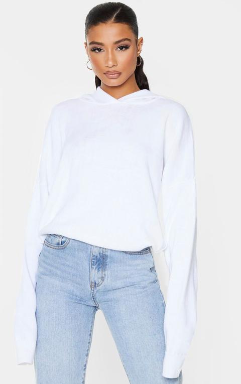 White Knitted Oversized Hoodie