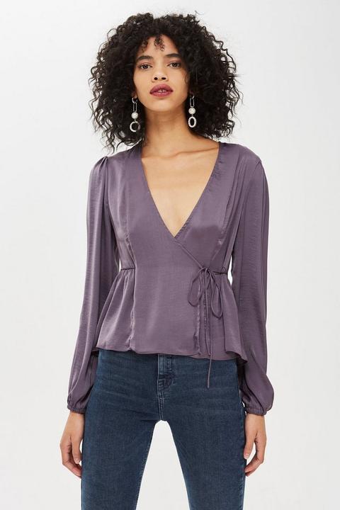 satin wrap blouse