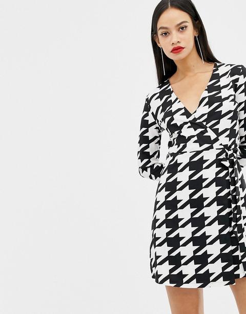 Unique21 - Vestito Pied De Poule A Portafoglio Con Maniche Lunghe - Multicolore